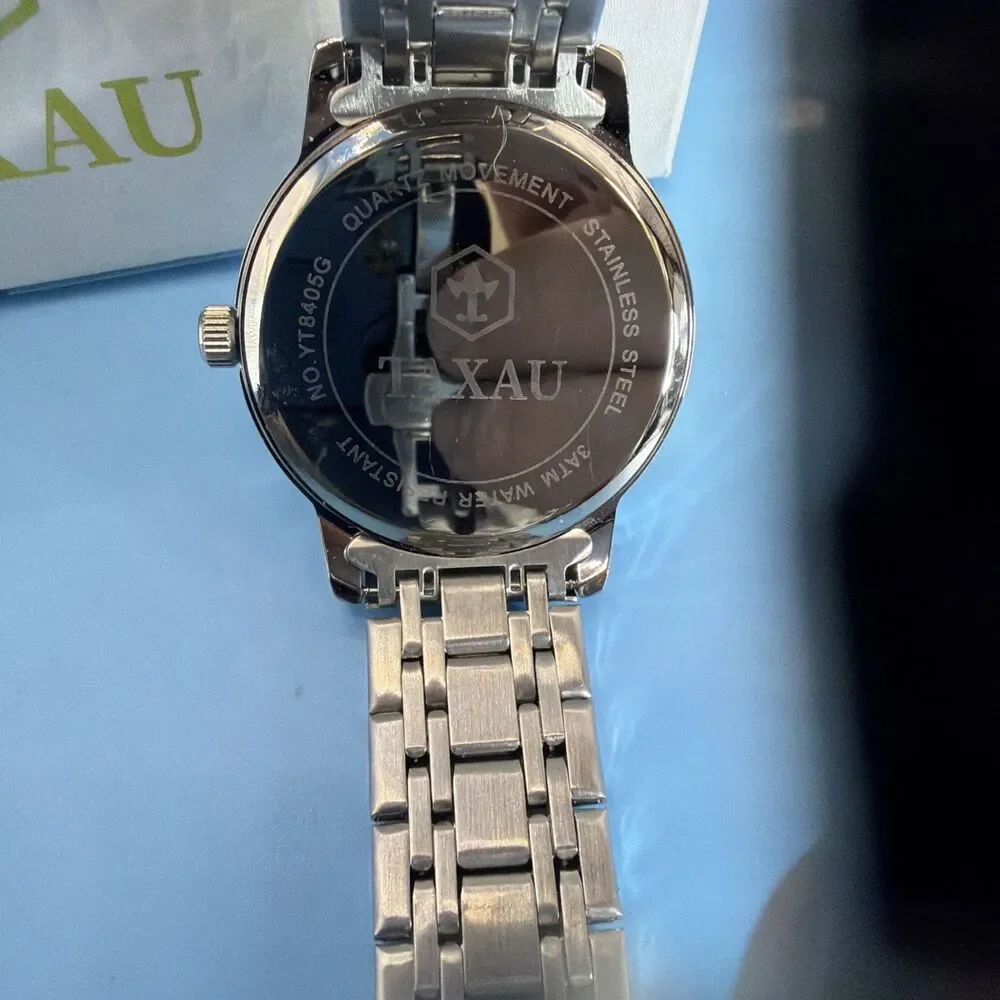 TAXAU Men’s Quartz Watch Blue Dial Stainless Steel Bracelet Date/day